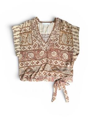 Anthropologie Burning Torch Silk Bohemian V-Neck Ruffle Blouse Size XS